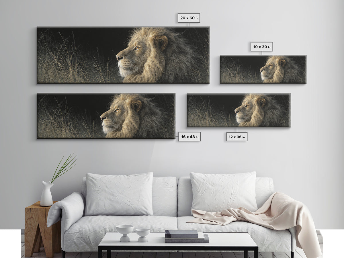 Regal Lion Profile Canvas Print, Animal Art, Farmhouse Decor, Living Room Decor, Abstract Art, Creature, Neutral Decor, ANI-3x1-49