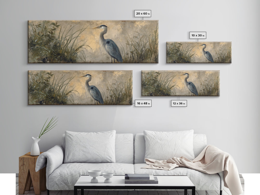 Blue Heron Standing Framed Canvas Print, Animal Art, Decor, Living Room Decor, Fine Art, Creature, Digital Print, Printable Art, ANI-3x1-51