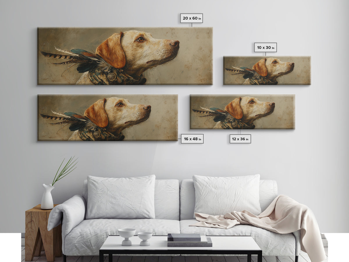 Dog Portrait with Painterly Collar and Loyal Framed Canvas Print, Animal Art, Nursery, Living Room Decor, Fine Art, Creature, ANI-3x1-53