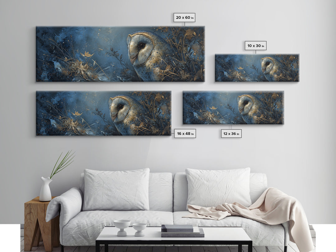 Owl with Moonlit Feathers and Celestial Accents Framed Canvas Print, Animal Art, Contemporary Art, Living Room Decor, Creature, ANI-3x1-55