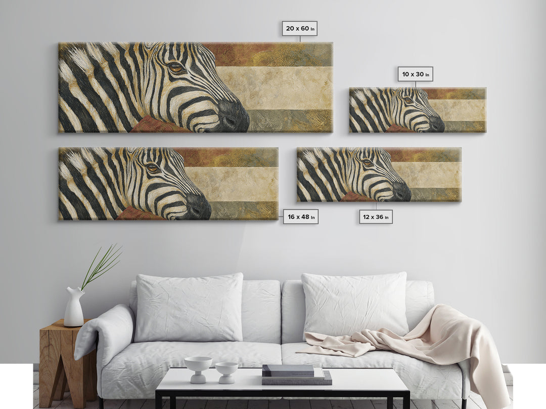 Zebra Portrait with Bold Graphic Stripe Pattern Framed Canvas Print, Animal Art, Living Room Decor, Fine Art, Creature, ANI-3x1-57