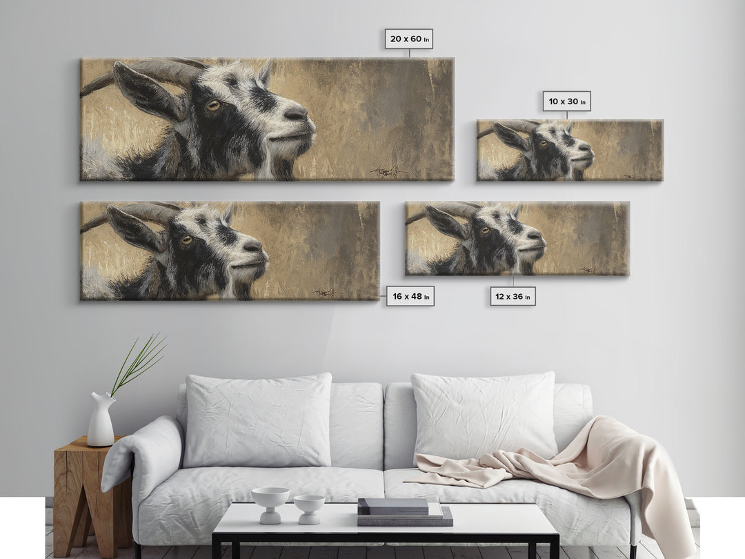 Goat Portrait with Rustic Folk Art Personality Canvas Print, Animal Art, Boho Wall Art, Living Room Decor, Oil Painting, ANI-3x1-61