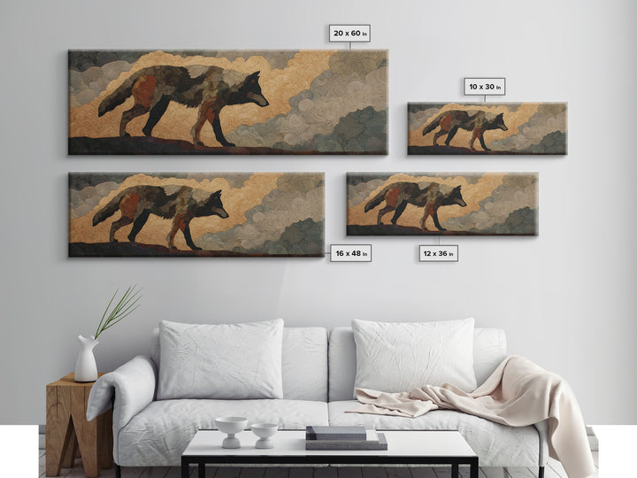 Wolf Silhouette Beneath a Star Filled Sky Canvas Print, Animal Art, Gallery Decor, Living Room Decor, Oil Painting, Creature, ANI-3x1-62