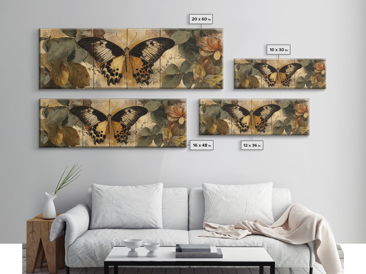 Butterfly Specimen Composition Framed Canvas Print, Animal Art, Room Decor, Living Room Decor, Fine Art, Creature, Printable, ANI-3x1-63
