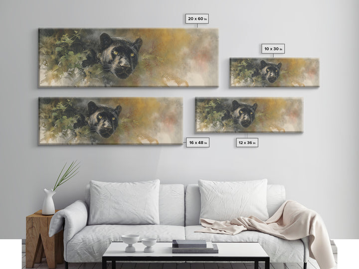 Dramatic Black Panther Emerging from Deep Jungle Canvas Print, Animal Art, Art Print, Living Room Decor, Oil Painting, Creature, ANI-3x1-70