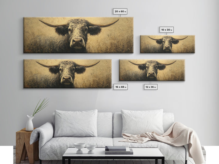 Gentle Cow Portrait Canvas Print, Animal Art, Printable Wall Art, Living Room Decor, Fine Art, Creature, Boho Wall Art, ANI-3x1-71