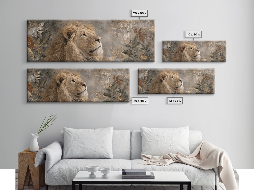 Regal Lion Profile Framed Canvas Print, Animal Art, Nursery Art, Living Room Decor, Fine Art, Creature, Luxury Decor, ANI-3x1-73