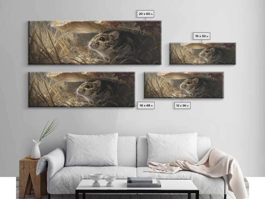 Tiny Field Mouse Framed Canvas Print, Animal Art, Digital Print, Living Room Decor, Oil Painting, Creature, Colorful Wall Art, ANI-3x1-74