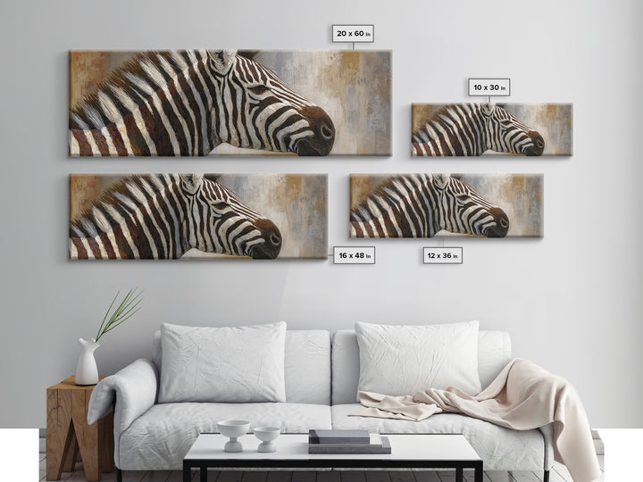 Zebra Portrait with Bold Graphic Stripe Pattern Canvas Print, Animal Art, Original Painting, Living Room Decor, Creature, ANI-3x1-9