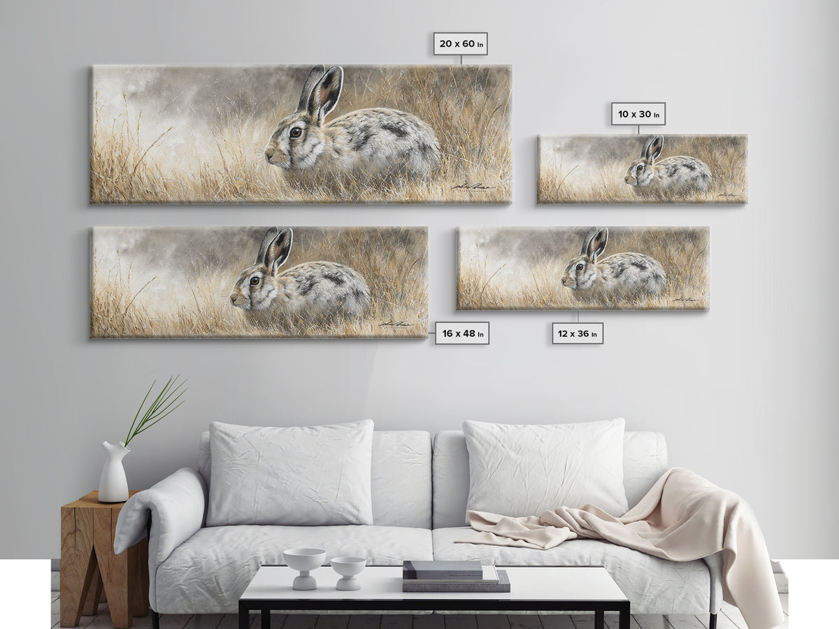 Curious Rabbit in a Soft Watercolor Meadow Canvas Print, Animal Art, Downloadable Art, Living Room Decor, Oil Painting, ANI-3x1-93