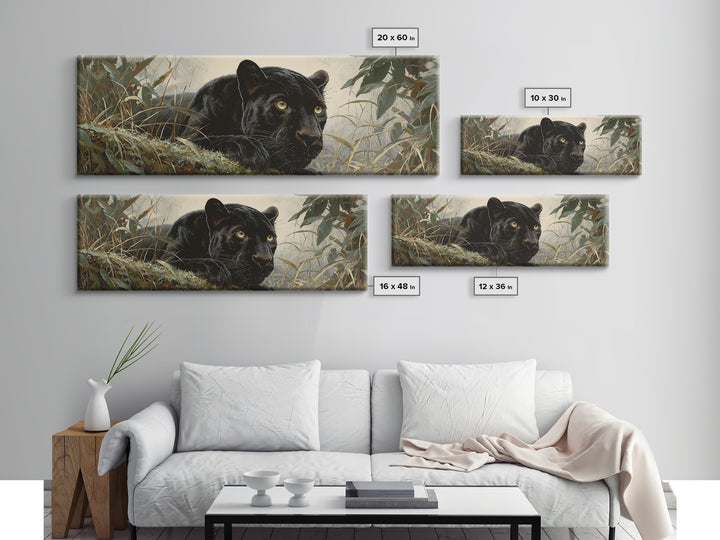 Dramatic Black Panther Emerging from Deep Jungle Canvas Print, Animal Art, Printable Art, Living Room Decor, Watercolor Art, ANI-3x1-94