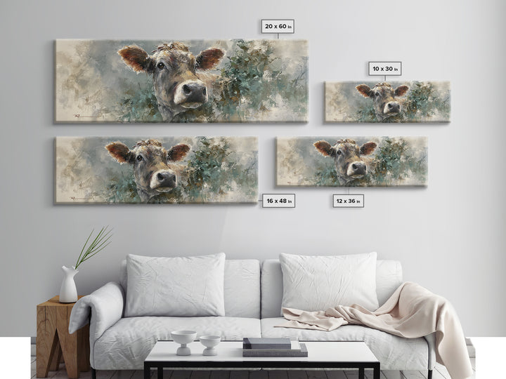 Gentle Cow Portrait Canvas Print, Animal Art, Textured Painting, Living Room Decor, Fine Art, Creature, Printable Wall Art, ANI-3x1-95