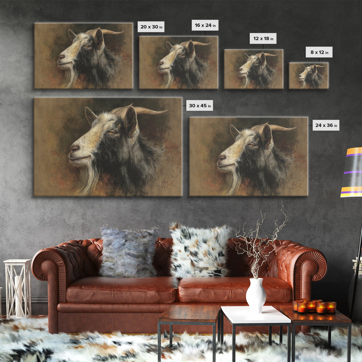 Goat Portrait with Rustic Folk Art Personality Canvas Print, Animal Art, Nursery Decor, Living Room Decor, Fine Art, Creature, ANI-3x2-1