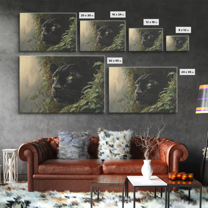 Dramatic Black Panther Emerging from Deep Jungle Canvas Print, Animal Art, Digital Wall Art, Living Room Decor, Creature, ANI-3x2-10