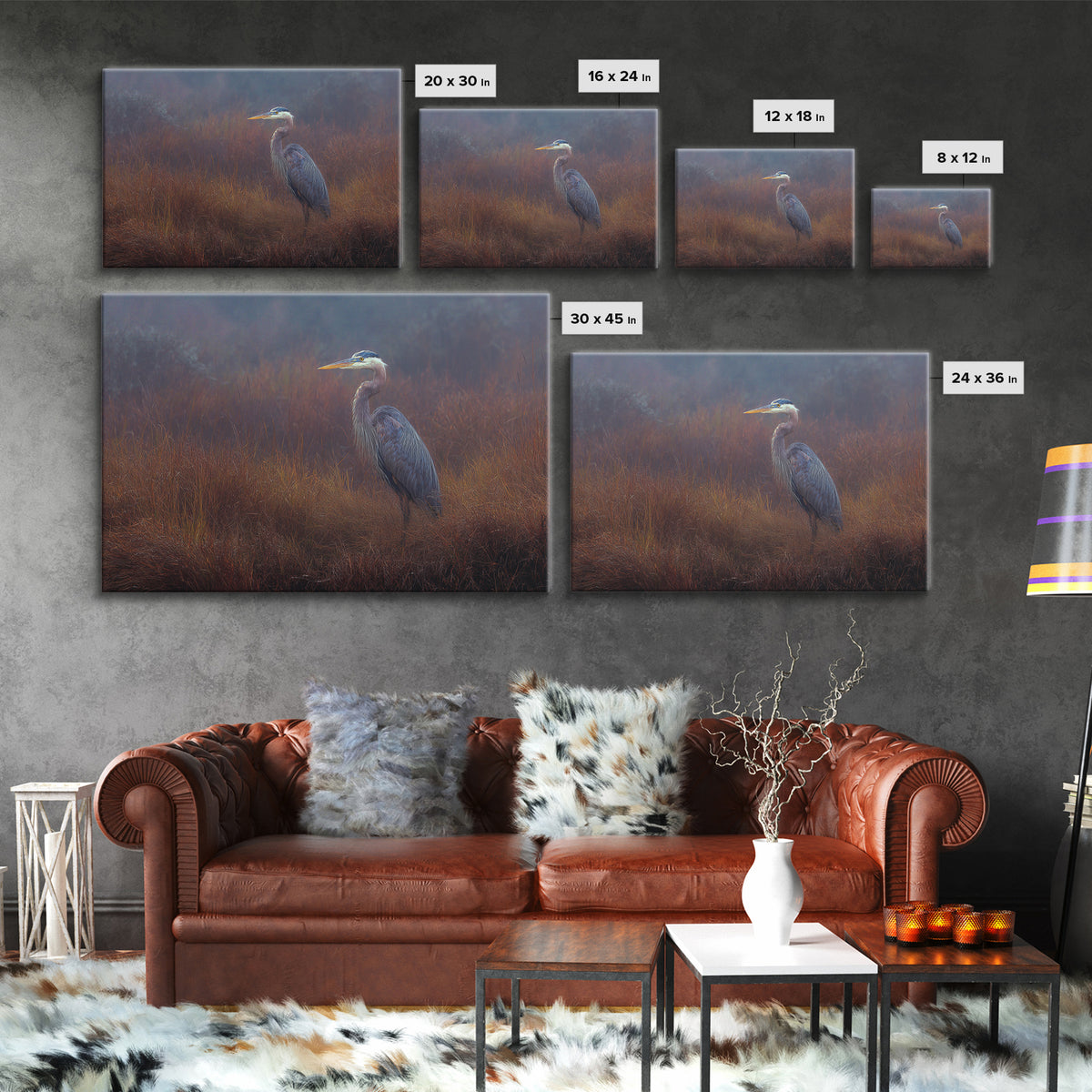 Blue Heron Standing Framed Canvas Print, Animal Art, Printable Wall Art, Living Room Decor, Fine Art, Creature, Boho Wall Art, ANI-3x2-15
