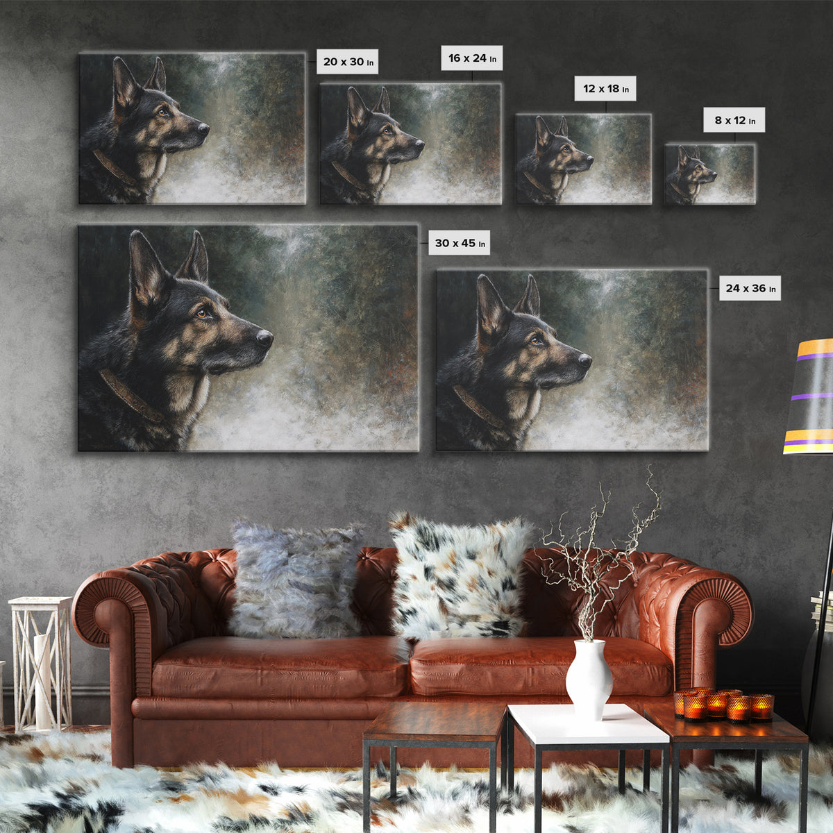 Dog Portrait with Painterly Collar and Loyal Canvas Print, Animal Art, Digital Print, Living Room Decor, Oil Painting, Creature, ANI-3x2-17