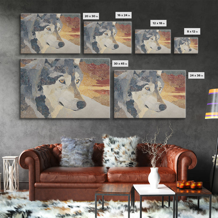 Wolf Silhouette Beneath a Star Filled Sky Canvas Print, Animal Art, Living Room Decor, Watercolor Art, Creature, ANI-3x2-26