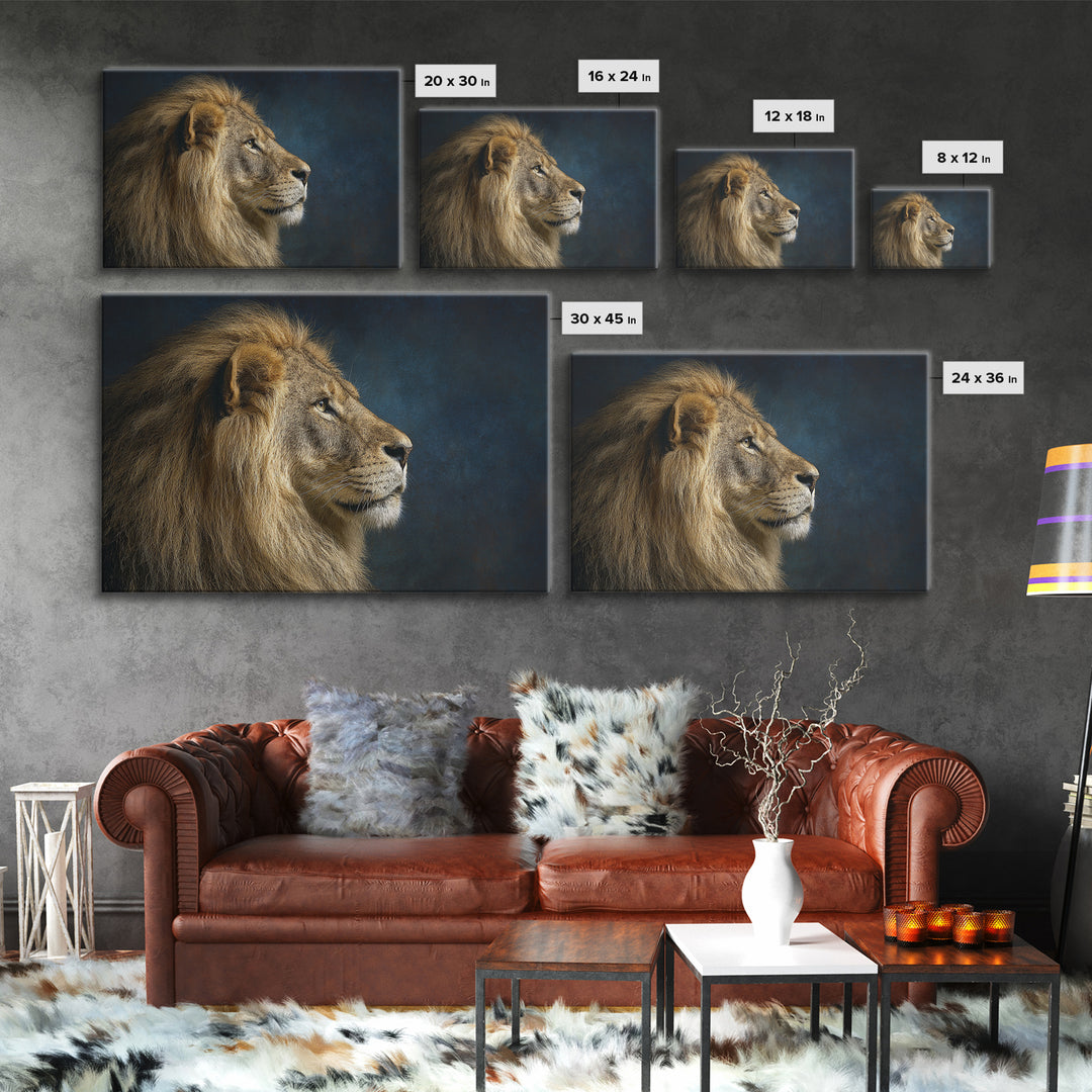 Regal Lion Profile Canvas Print, Animal Art, Living Room Decor, Oil Painting, Creature, Fine Art Print, Statement Artwork, ANI-3x2-37