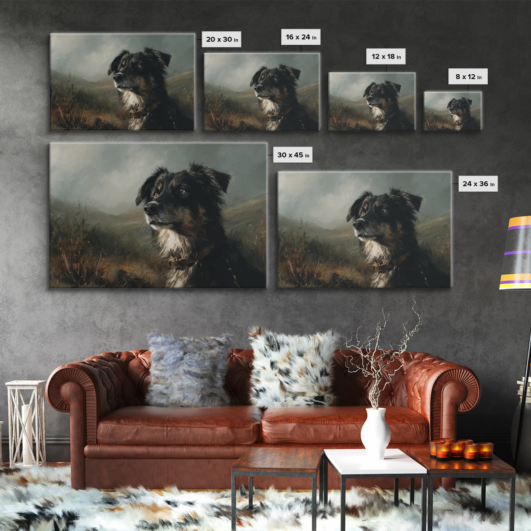 Dog Portrait with Painterly Collar and Loyal Framed Canvas Print, Animal Art, Boho Wall Art, Living Room Decor, Creature, ANI-3x2-41