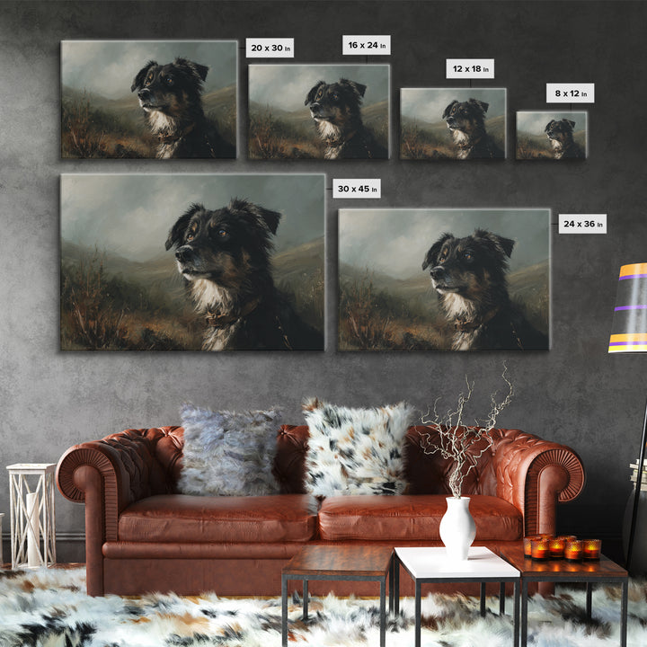Dog Portrait with Painterly Collar and Loyal Framed Canvas Print, Animal Art, Boho Wall Art, Living Room Decor, Creature, ANI-3x2-41
