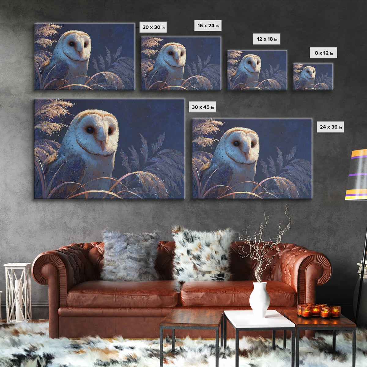 Owl with Moonlit Feathers and Celestial Accents Canvas Print, Animal Art, Colorful Wall Art, Living Room Decor, Abstract Art, ANI-3x2-43