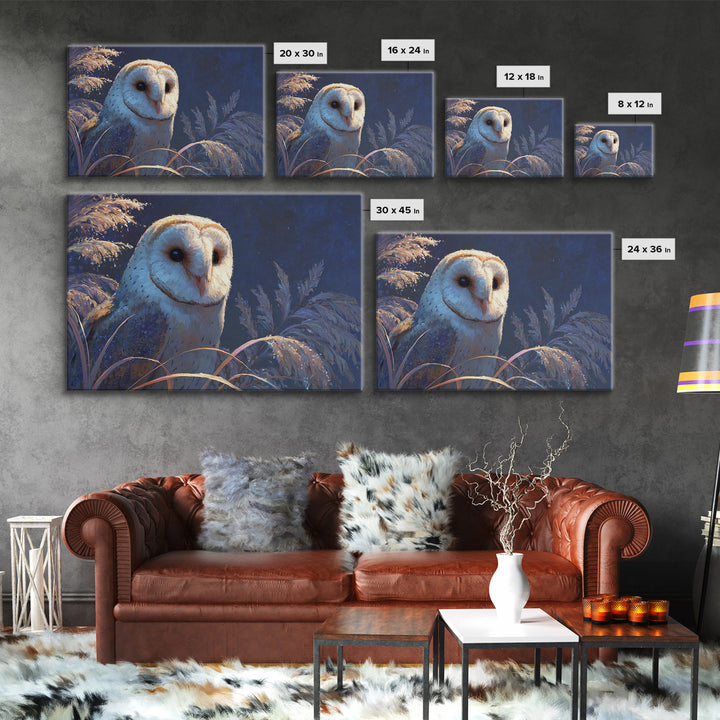 Owl with Moonlit Feathers and Celestial Accents Canvas Print, Animal Art, Colorful Wall Art, Living Room Decor, Abstract Art, ANI-3x2-43