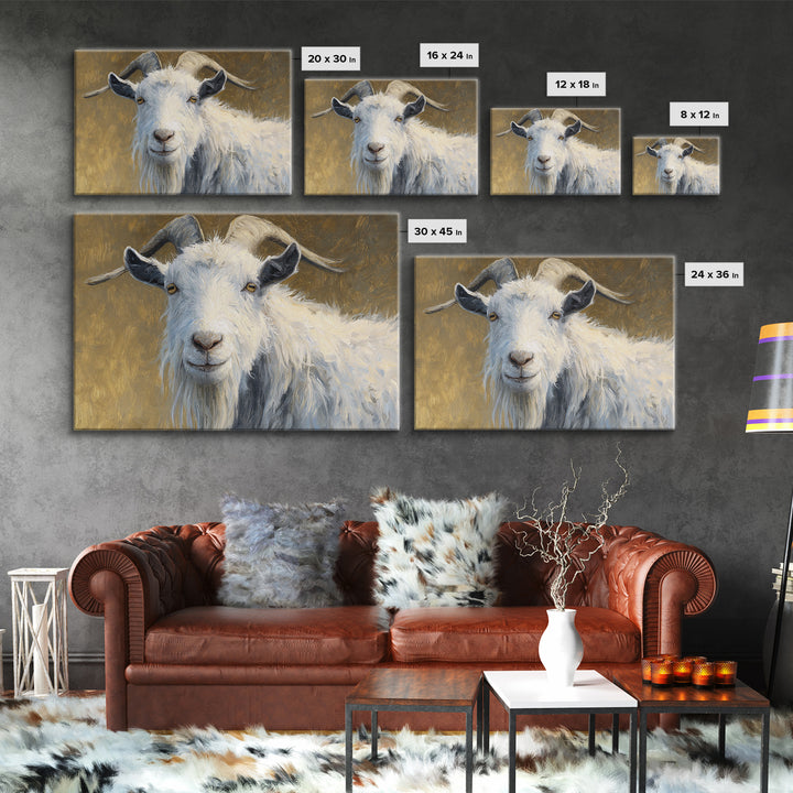 Goat Portrait with Rustic Folk Art Personality Canvas Print, Animal Art, Modern Wall Art, Living Room Decor, Fine Art, Creature, ANI-3x2-49