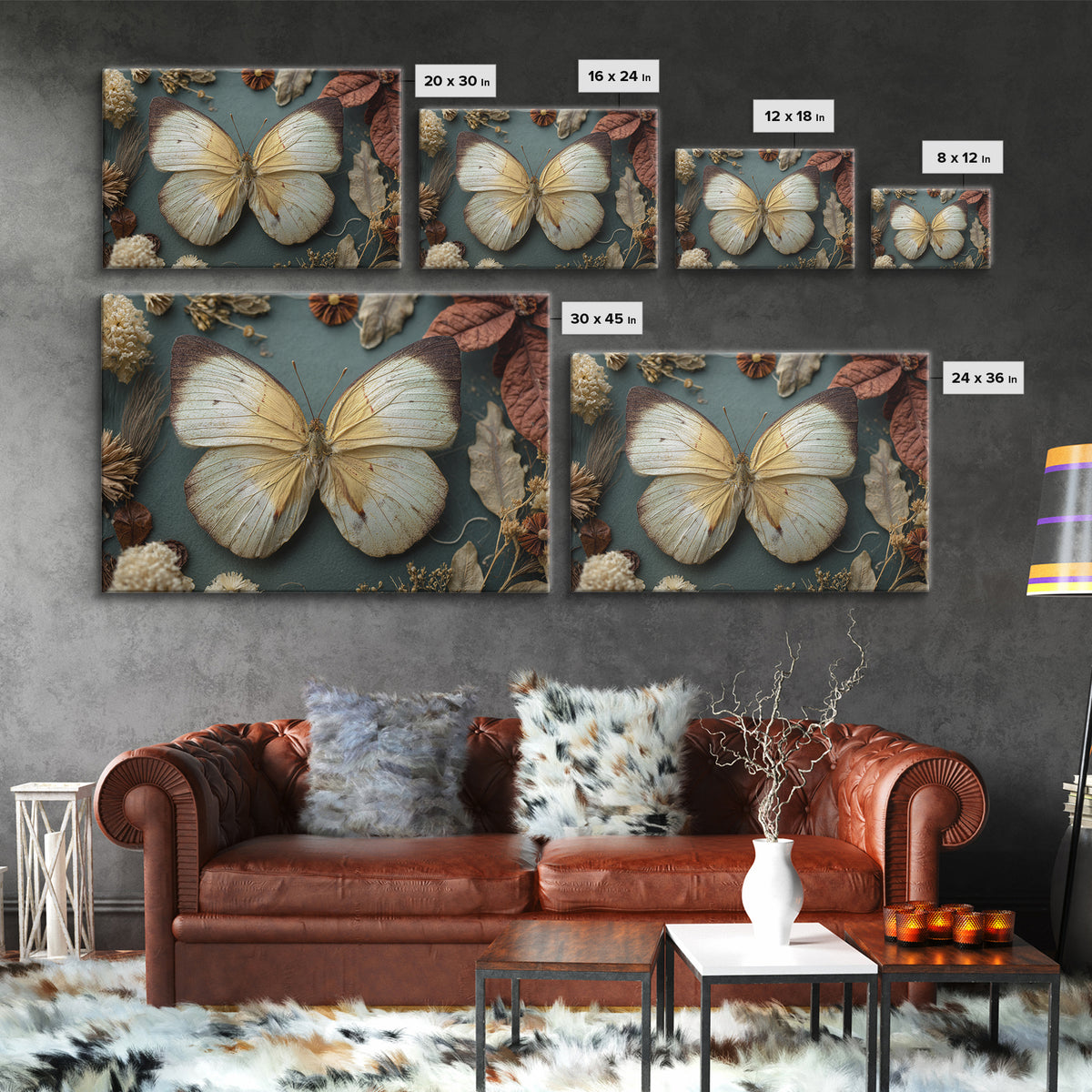Butterfly Specimen Composition Canvas Print, Animal Art, Nursery Art, Living Room Decor, Fine Art, Creature, Luxury Decor, ANI-3x2-51