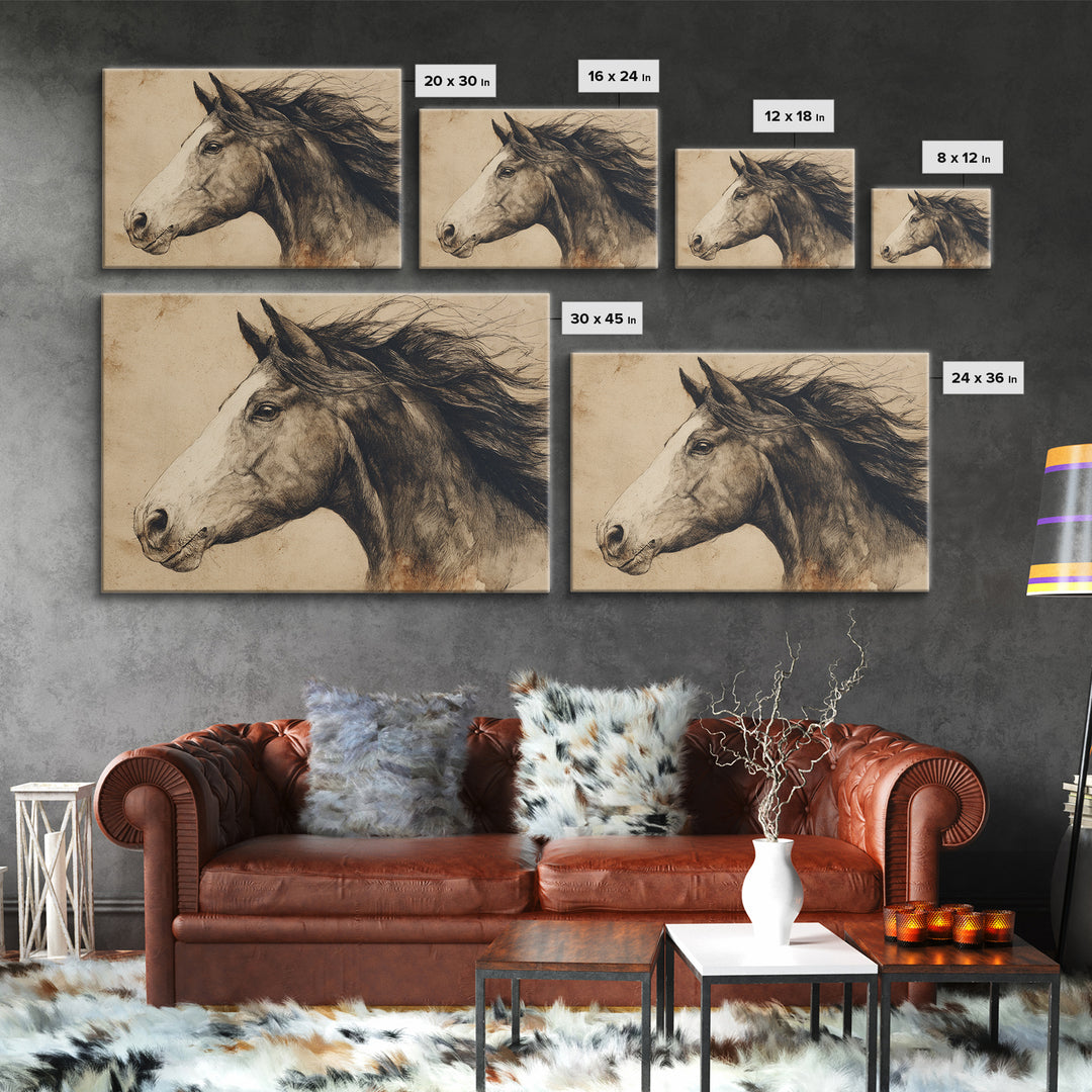 Majestic Horse Head Framed Canvas Print, Animal Art, Wall Decor, Living Room Decor, Oil Painting, Creature, Nursery Wall Art, ANI-3x2-55