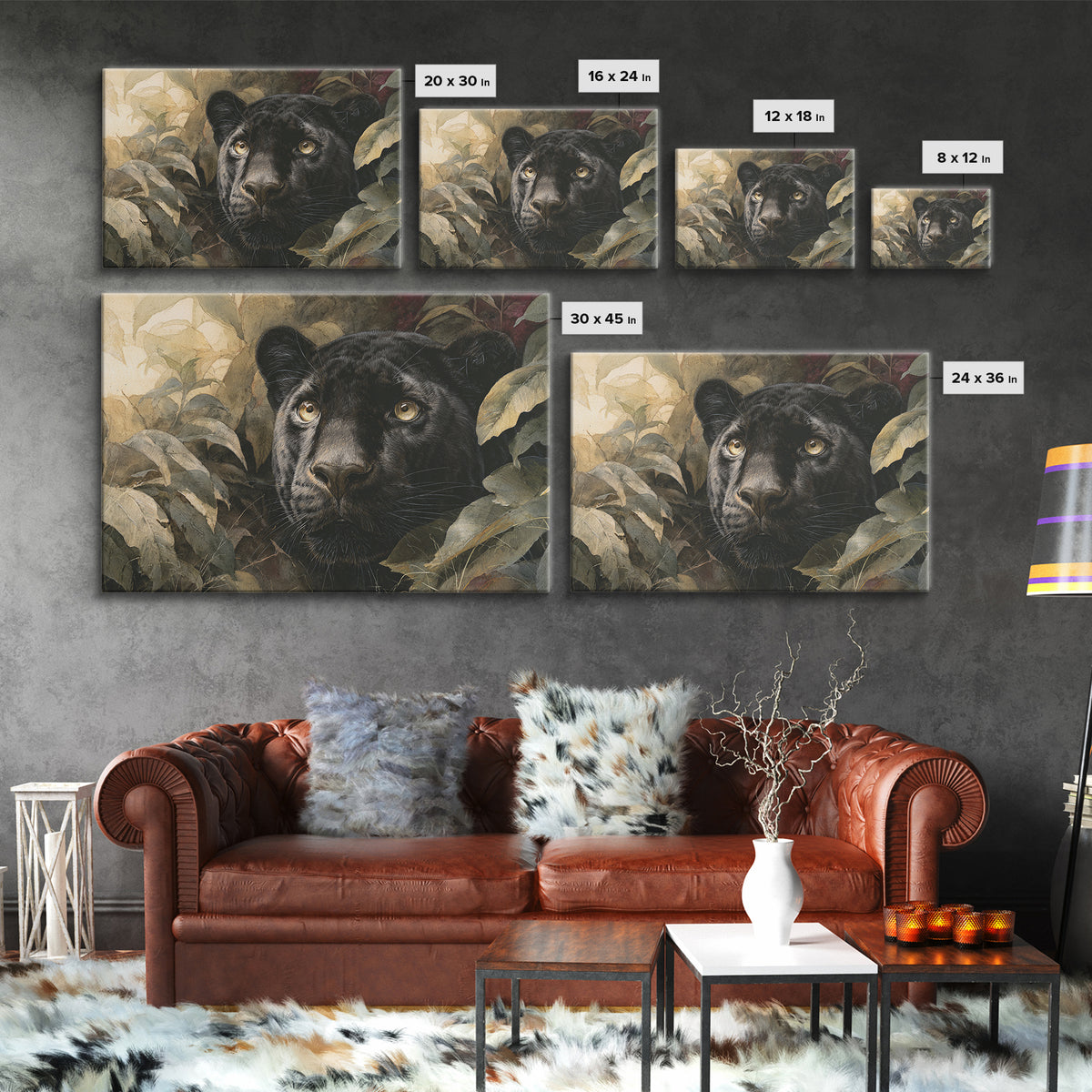 Dramatic Black Panther Emerging from Deep Jungle Canvas Print, Animal Art, Printable Art, Living Room Decor, Watercolor Art, ANI-3x2-58