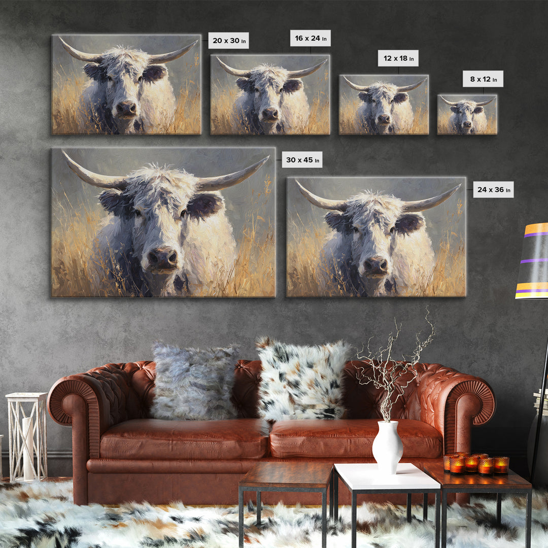 Gentle Cow Portrait Framed Canvas Print, Animal Art, Art Print, Living Room Decor, Fine Art, Creature, Digital Art, Printable, ANI-3x2-59