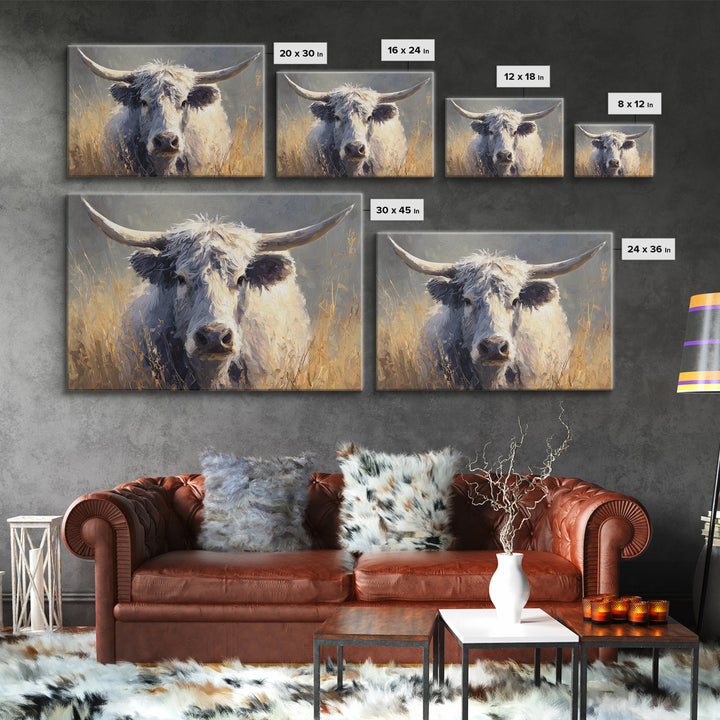 Gentle Cow Portrait Framed Canvas Print, Animal Art, Art Print, Living Room Decor, Fine Art, Creature, Digital Art, Printable, ANI-3x2-59