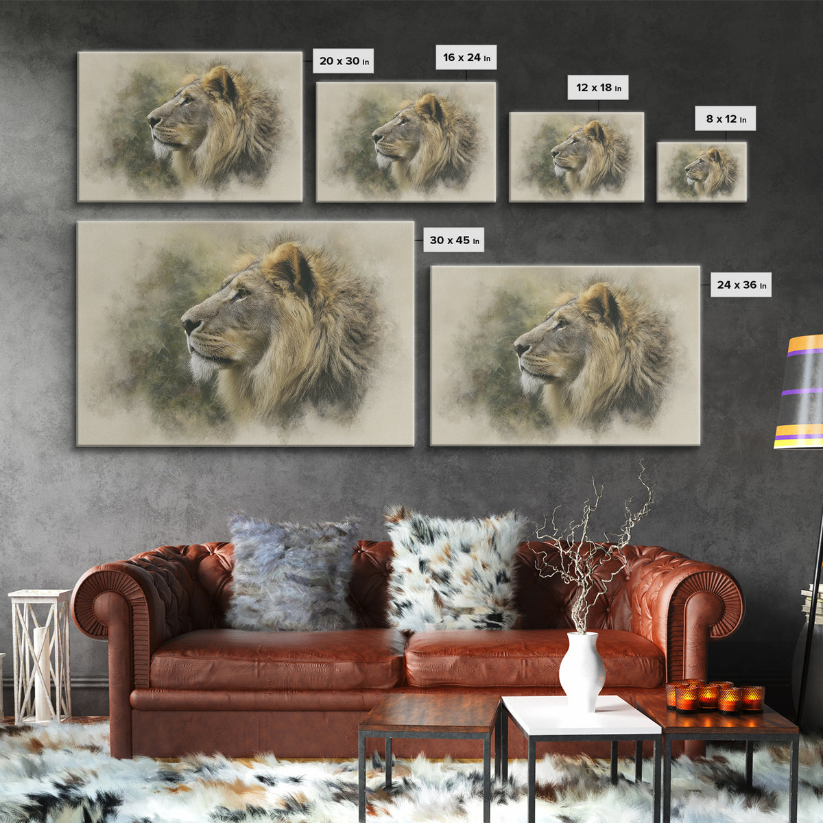 Regal Lion Profile Canvas Print, Animal Art, Living Room Decor, Oil Painting, Creature, Fine Art Print, Statement Artwork, ANI-3x2-61