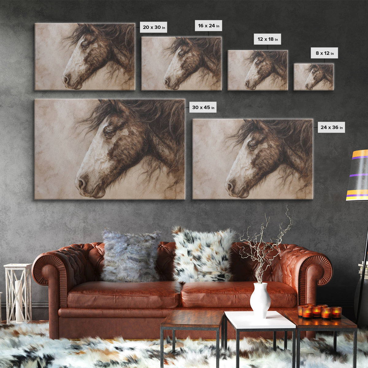 Majestic Horse Head Framed Canvas Print, Animal Art, Home Decor, Living Room Decor, Abstract Art, Creature, Art Deco, ANI-3x2-7