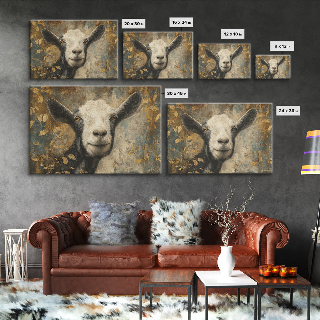 Goat Portrait with Rustic Folk Art Personality Canvas Print, Animal Art, Modern Wall Art, Living Room Decor, Fine Art, Creature, ANI-3x2-73