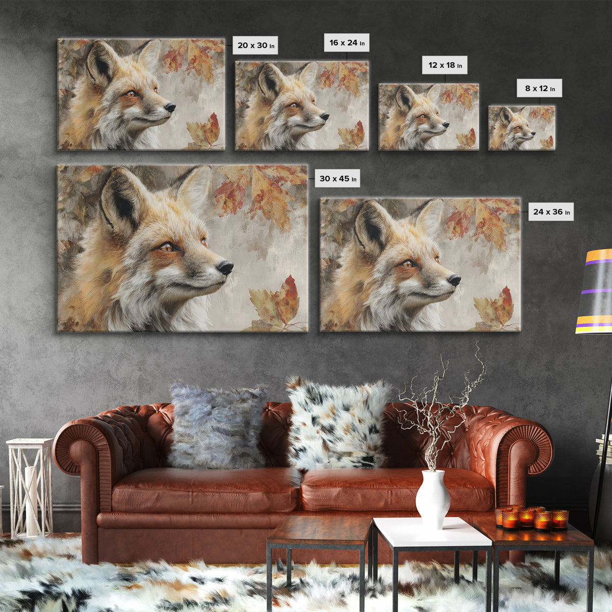 Dignified Fox Portrait Framed Canvas Print, Animal Art, Gallery Decor, Living Room Decor, Oil Painting, Creature, ANI-3x2-77