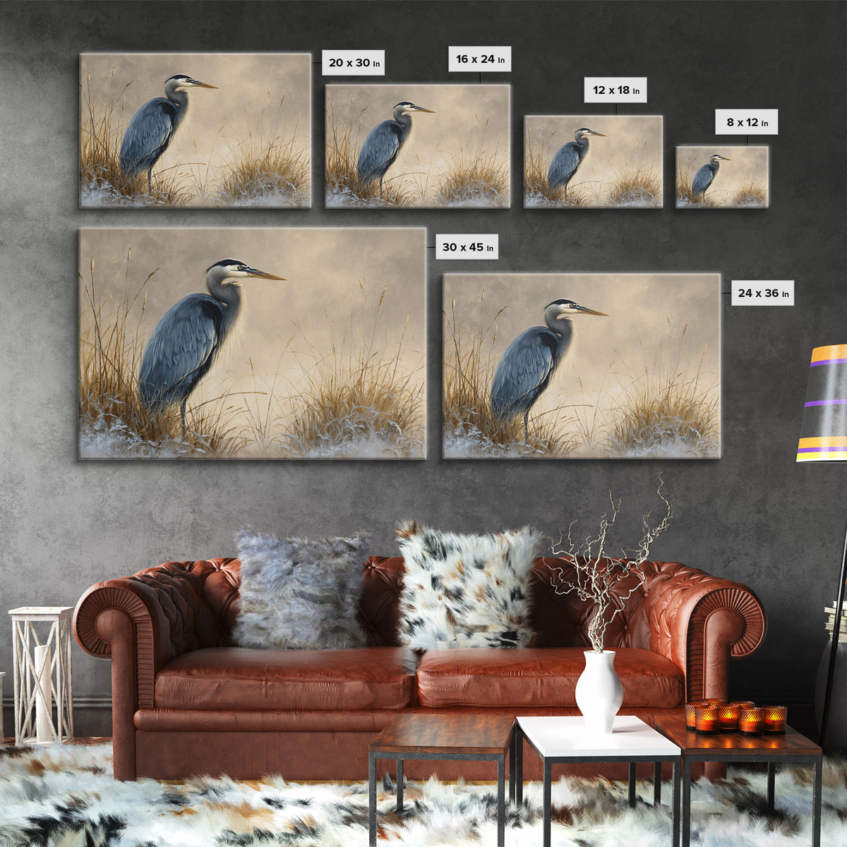 Blue Heron Standing Framed Canvas Print, Animal Art, Fine Art Print, Living Room Decor, Fine Art, Creature, Wall Decor, ANI-3x2-87
