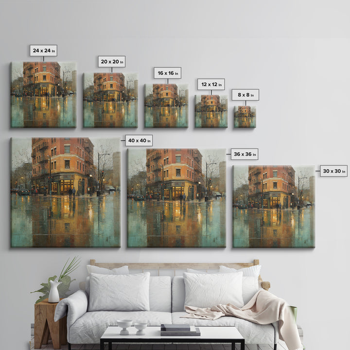 Moody City Scene Reflected Canvas Print, Art, Abstract Art, Living Room Decor, Fine Art, Pink Wall Art, Horizontal Wall Art, ART-1x1-10
