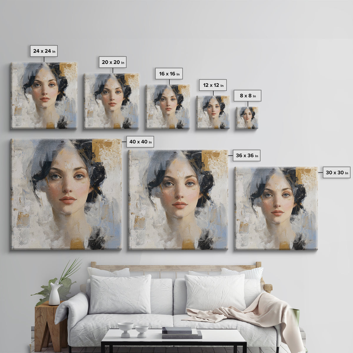 Expressive Portrait with Dramatic Light and Textured Framed Canvas Print, Art, Horizontal Wall Art, Living Room Decor, Fine Art, ART-1x1-100