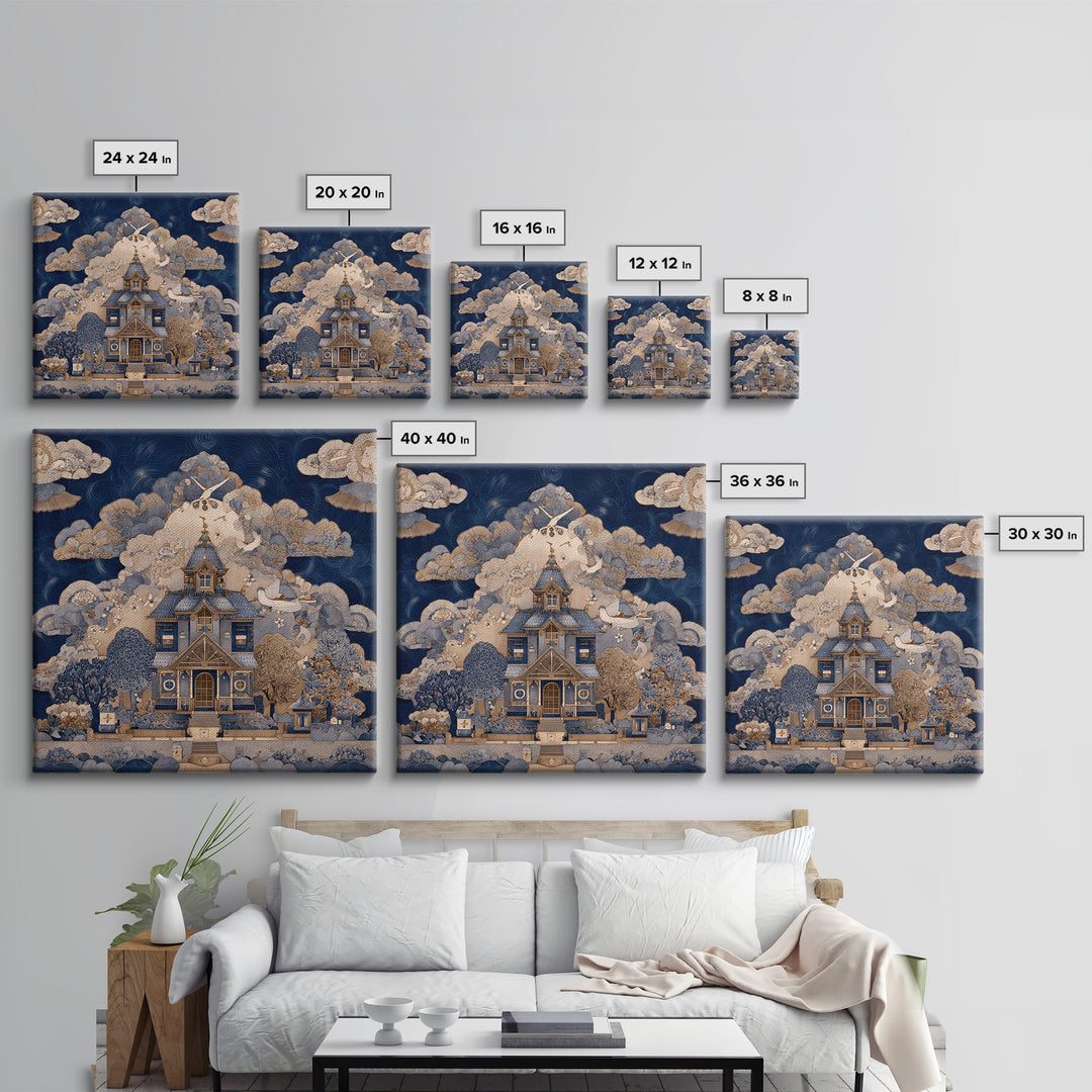 Naive Folk Art Village Canvas Print, Art, Printable Wall Art, Living Room Decor, Fine Art, Canvas Art, Ai Art, ART-1x1-20