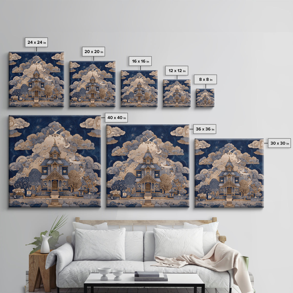 Naive Folk Art Village Canvas Print, Art, Printable Wall Art, Living Room Decor, Fine Art, Canvas Art, Ai Art, ART-1x1-20