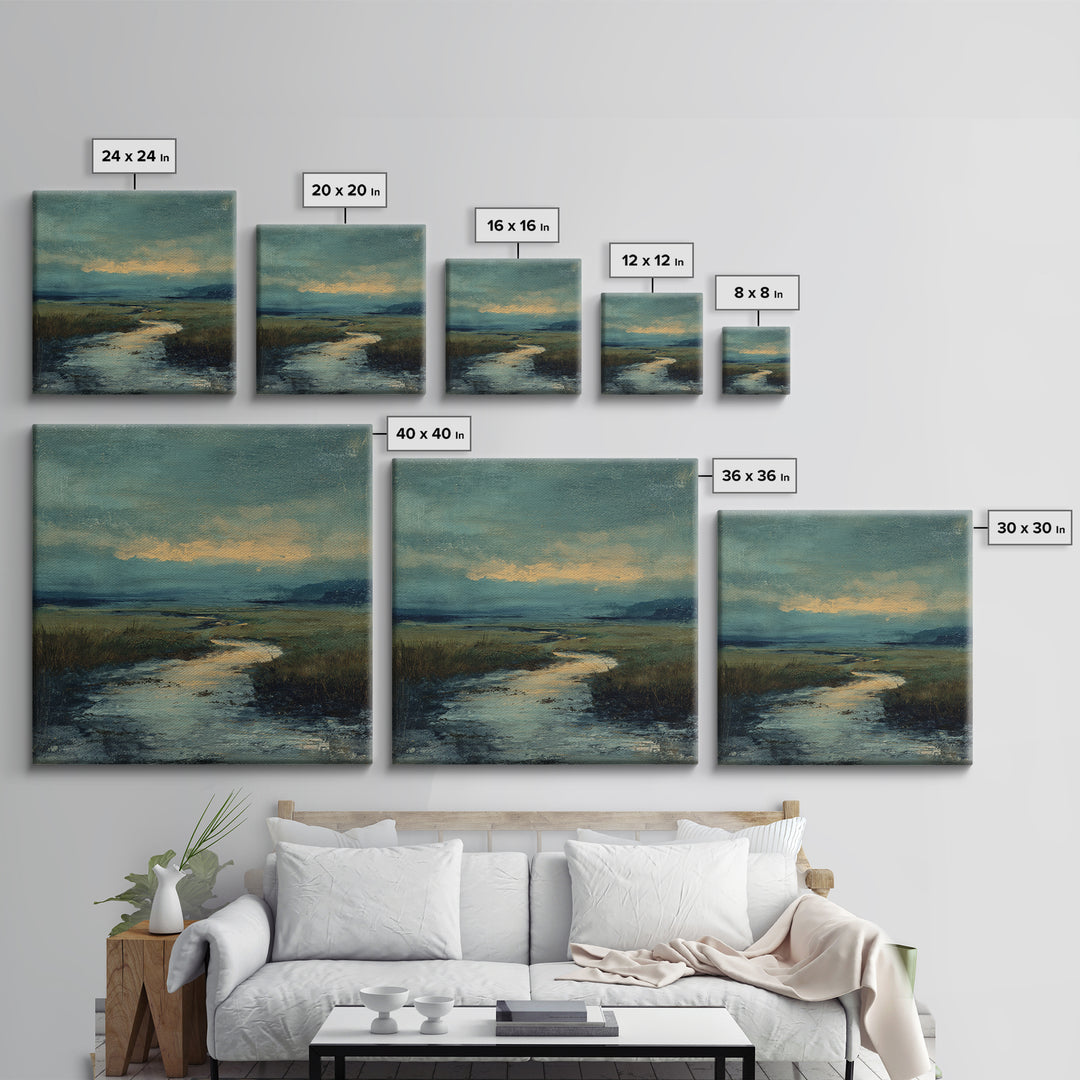Classic Landscape with Winding River and Atmospheric Framed Canvas Print, Art, Art Nouveau, Living Room Decor, Oil Painting, ART-1x1-27