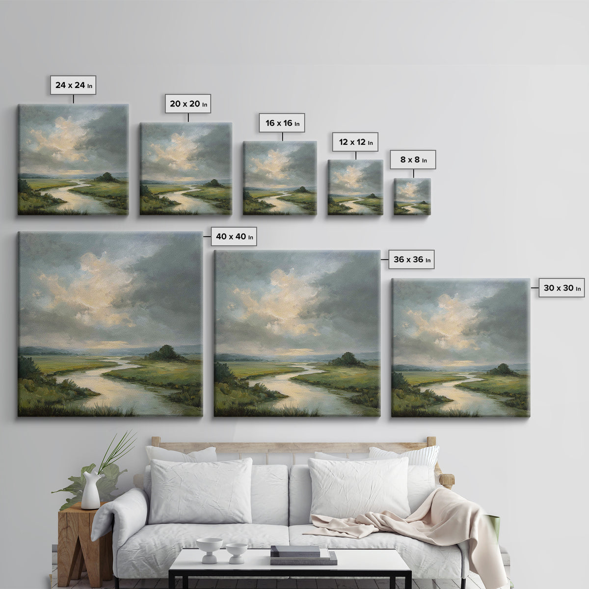 Classic Landscape with Winding River and Atmospheric Canvas Print, Art, Art Commission, Living Room Decor, Fine Art, ART-1x1-3
