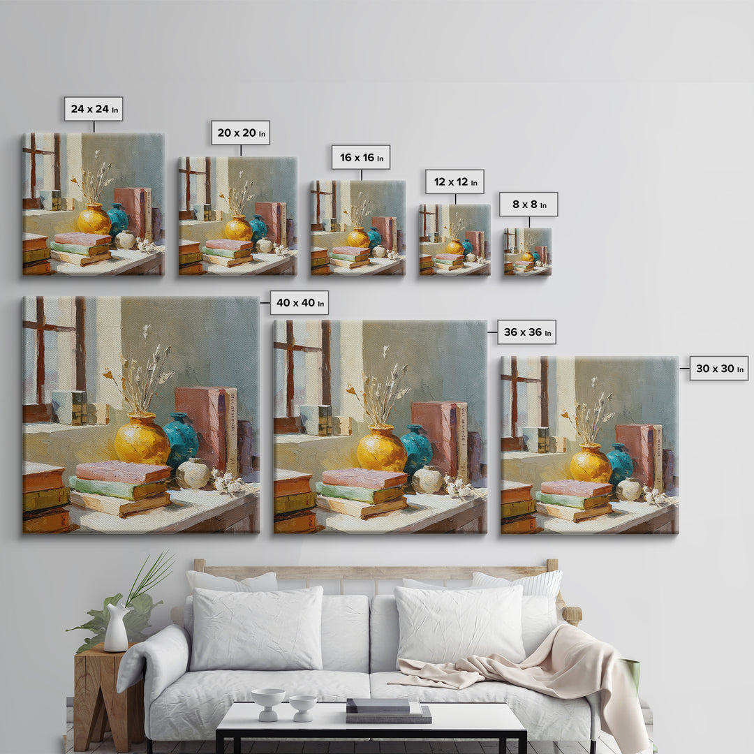 Sunlit Interior Still Life Framed Canvas Print, Art, Prints Wall Art, Living Room Decor, Fine Art, Fine Art Print, ART-1x1-38