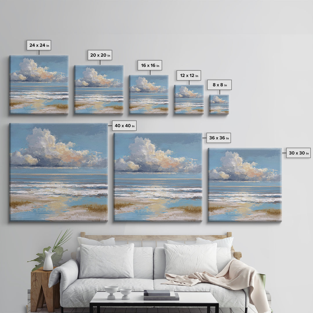 Dramatic Seascape with Foam and Storm Clouds Framed Canvas Print, Art, Living Room Decor, Fine Art, Art Nouveau, ART-1x1-48