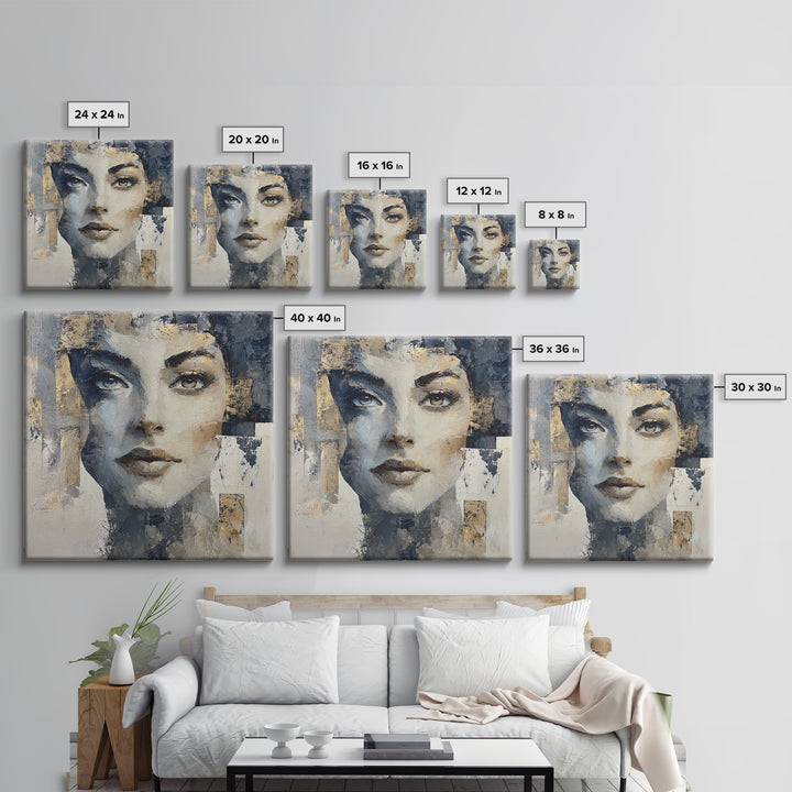 Expressive Portrait with Dramatic Light and Textured Framed Canvas Print, Art, Ai Art, Living Room Decor, Fine Art, ART-1x1-52