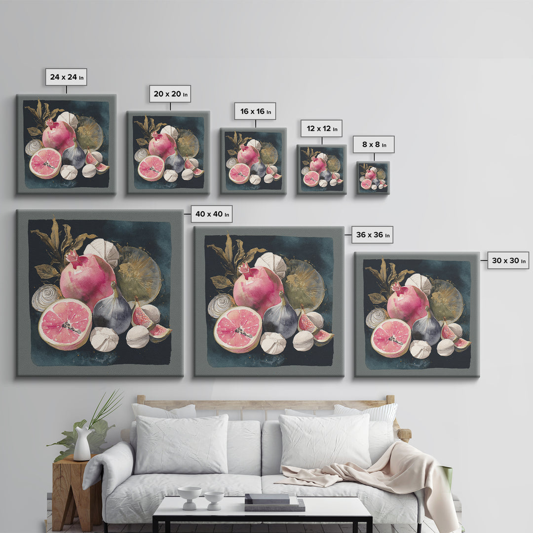 Bold Pop Fruit Composition Framed Canvas Print, Art, Abstract Art, Living Room Decor, Fine Art, Pink Wall Art, ART-1x1-64
