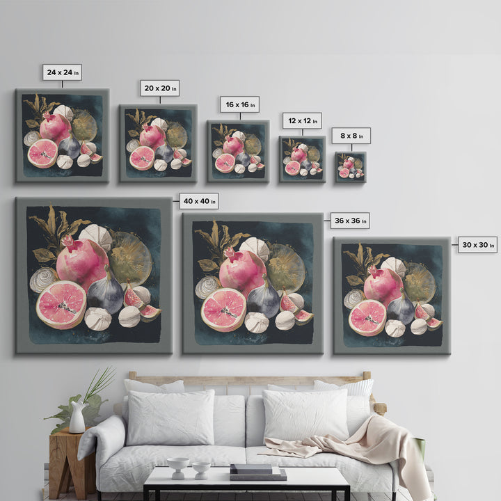 Bold Pop Fruit Composition Framed Canvas Print, Art, Abstract Art, Living Room Decor, Fine Art, Pink Wall Art, ART-1x1-64