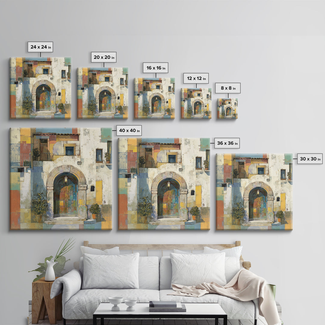 Architectural Archway in Warm Mediterranean Light Framed Canvas Print, Art, Textured Wall Art, Living Room Decor, Fine Art, ART-1x1-70
