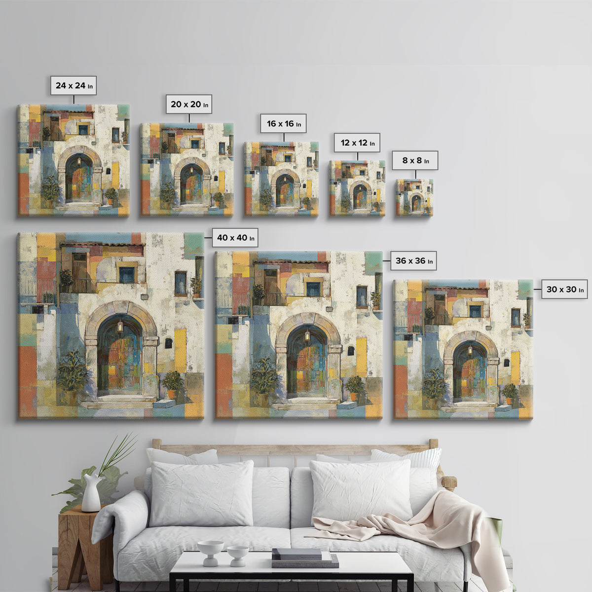 Architectural Archway in Warm Mediterranean Light Framed Canvas Print, Art, Textured Wall Art, Living Room Decor, Fine Art, ART-1x1-70